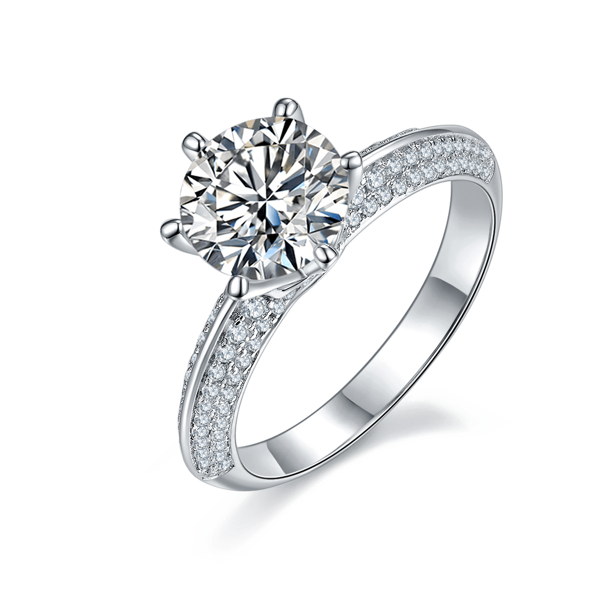 2 Carat Round Brilliant Cut Moissanite Engagement Ring | Six-Prong Pavé Solitaire | 8mm DEF Colorless