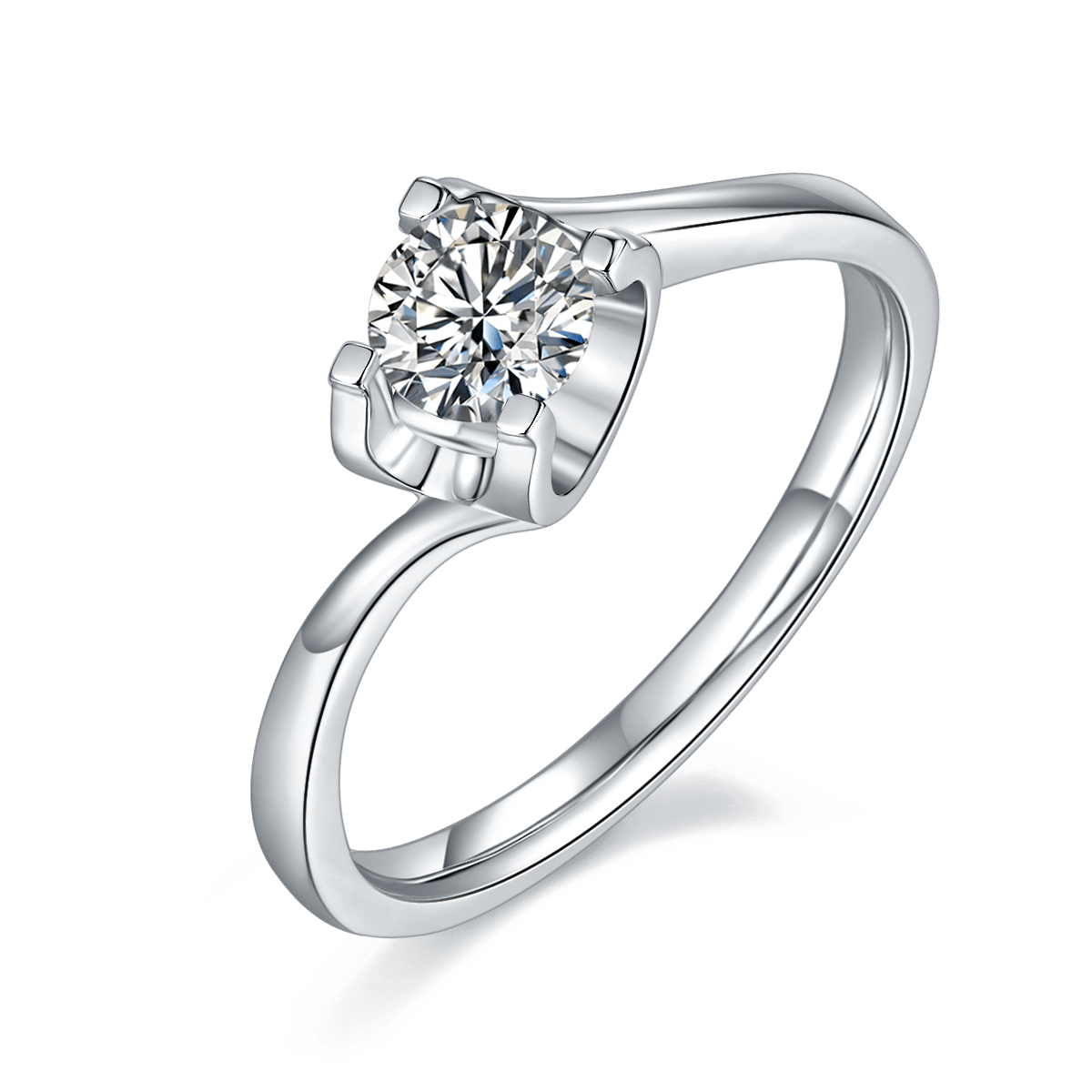 Twisted Shank Moissanite Solitaire Ring | 0.5ct Round | Blue Yellow Pink White