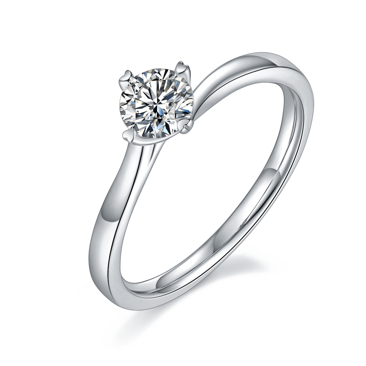 Twisted Prong Moissanite Solitaire Ring | 0.5ct DEW Round | 925 Sterling Silver, Color Choice