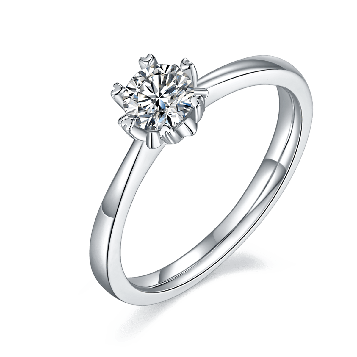 Moissanite Solitaire Ring | Round Brilliant Six-Prong | 925 Sterling Silver