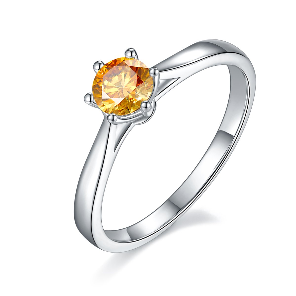 925 Sterling Silver Round Solitaire Moissanite Ring | 6-Prong DEF VVS | 0.5ct DEW 5mm