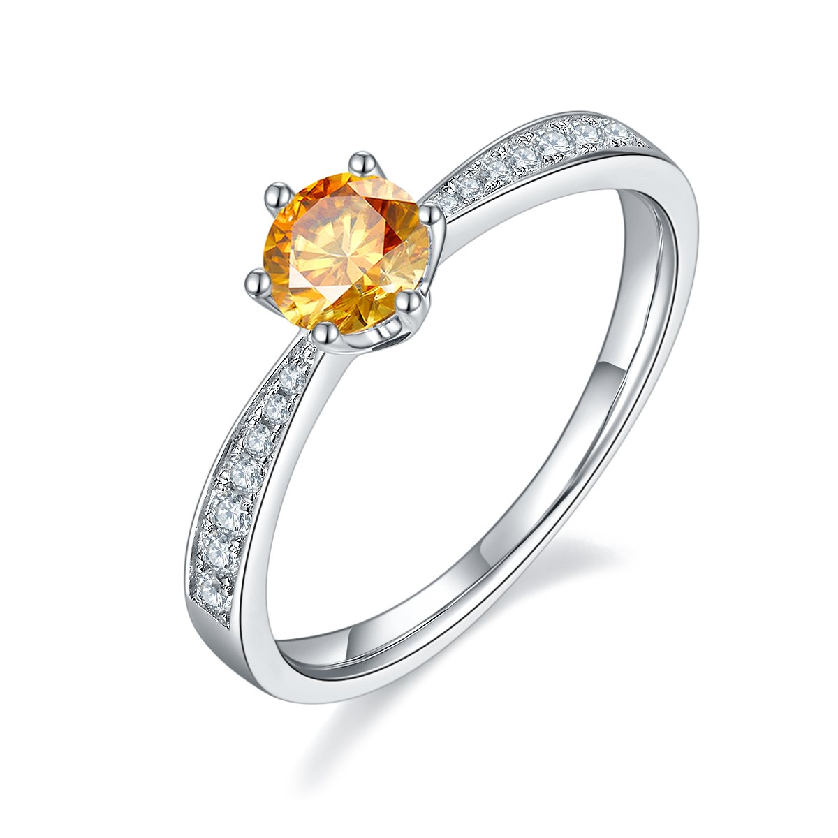 Round Solitaire Moissanite Ring | 0.5ct DEW 6-Prong with Pavé Shoulders | 925 Sterling Silver