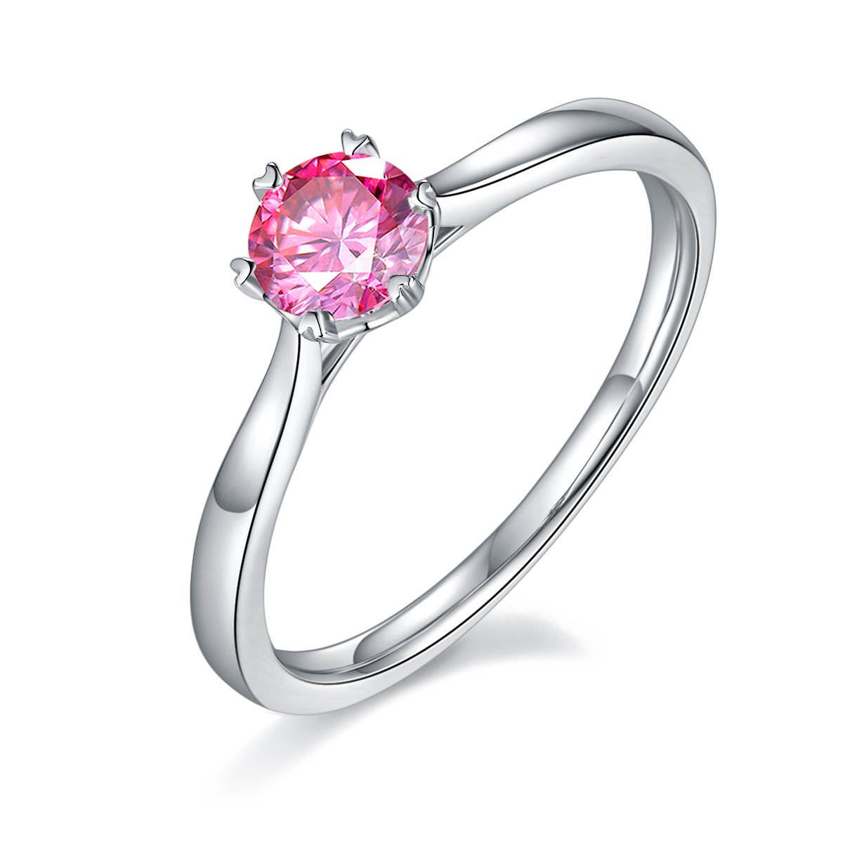 925 Silver Moissanite Solitaire Ring | 0.5ct DEW (5mm) Round Cut Six-Prong Engagement Ring