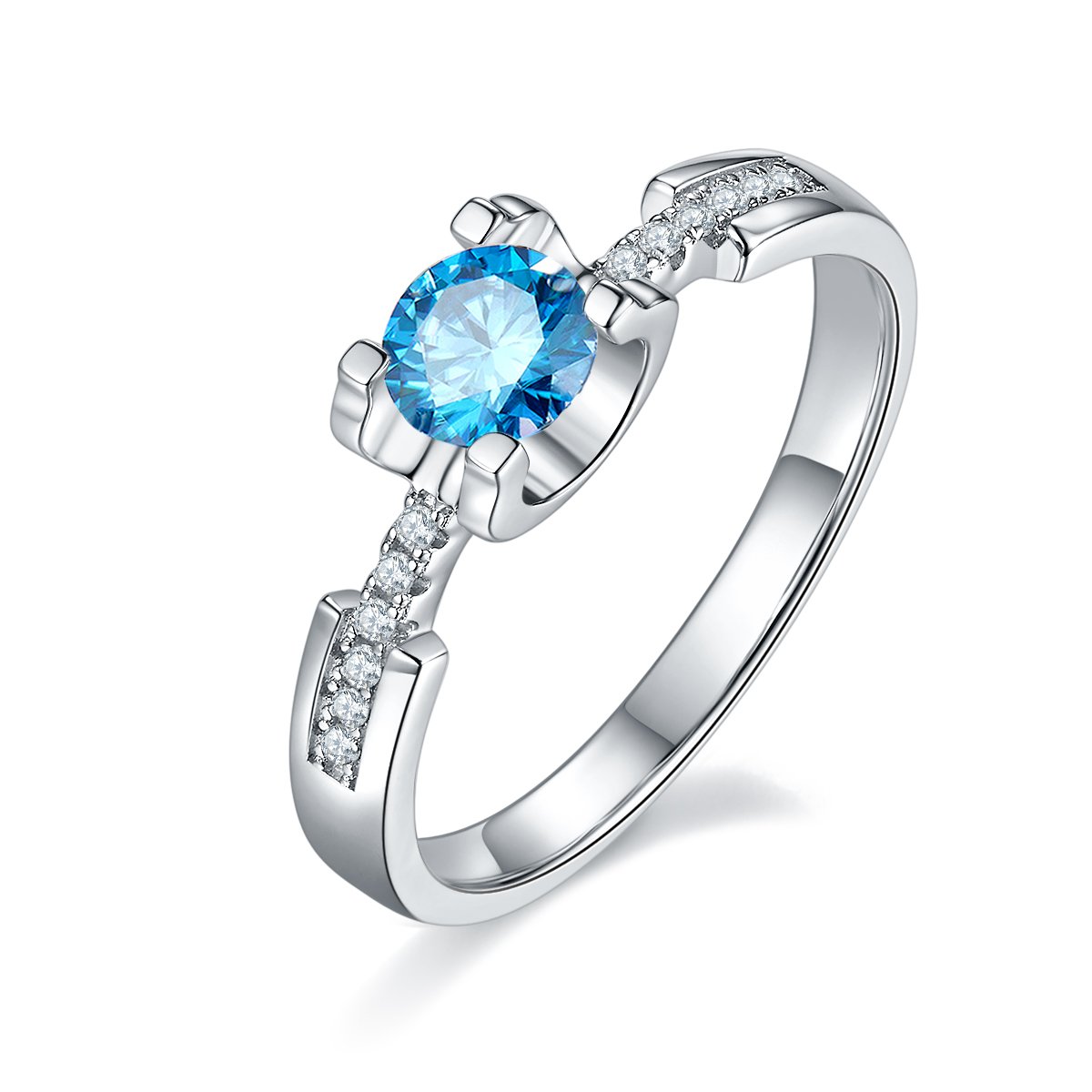 Round Moissanite Solitaire Ring | Bar-Accent Shoulders | 0.5ct DEW Sterling Silver