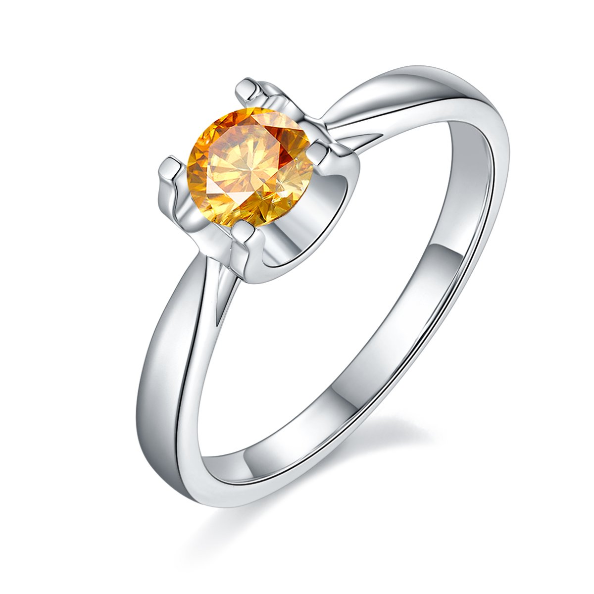 925 Sterling Silver Moissanite Solitaire Ring | Round 0.5ct DEW (5mm) | Four-Prong Tapered Band