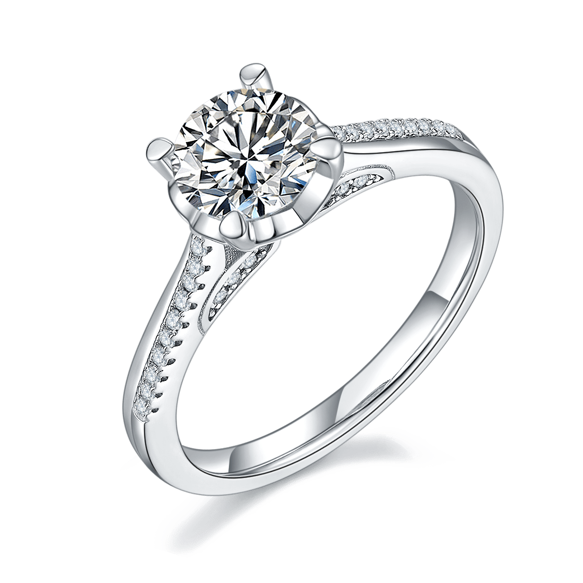 Round Moissanite Engagement Ring – 1ct DEW Pavé 925 Silver