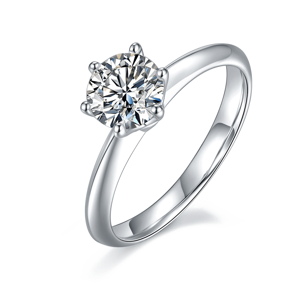 Classic Solitaire Moissanite Engagement Ring | 1ct DEF Round Six-Prong | 925 Sterling Silver