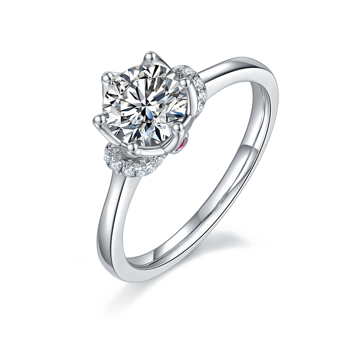Round Moissanite Crown Ring – 1ct DEW 925 Silver
