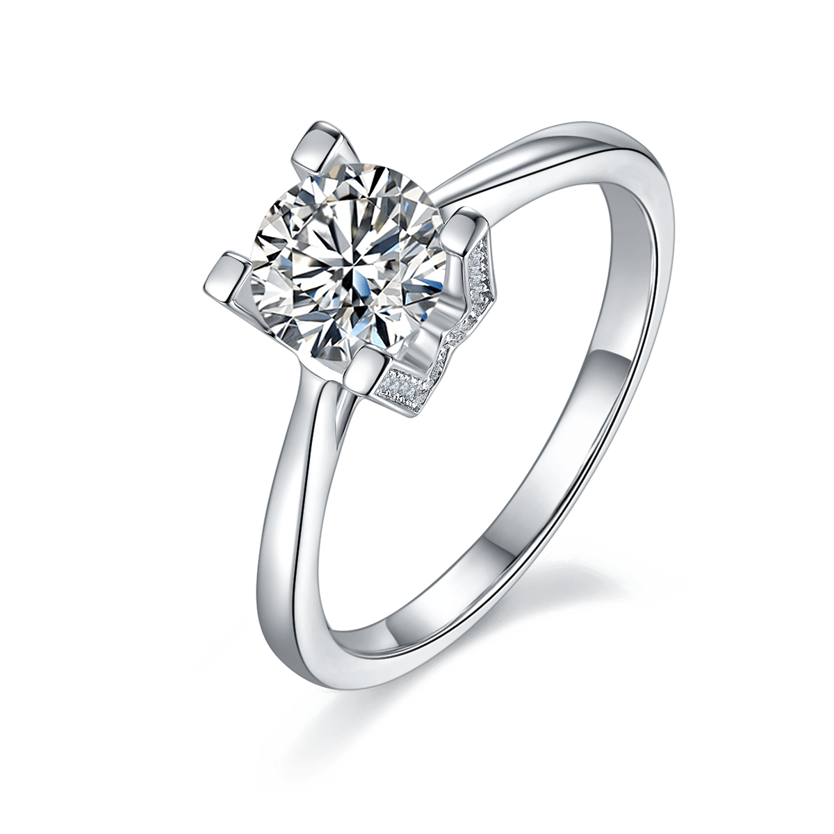 Round Moissanite V-Prong Solitaire Ring – 1ct DEW