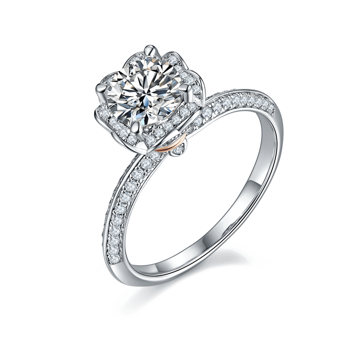 Round Moissanite Heart Bouquet Ring - 1ct DEW Floral Halo