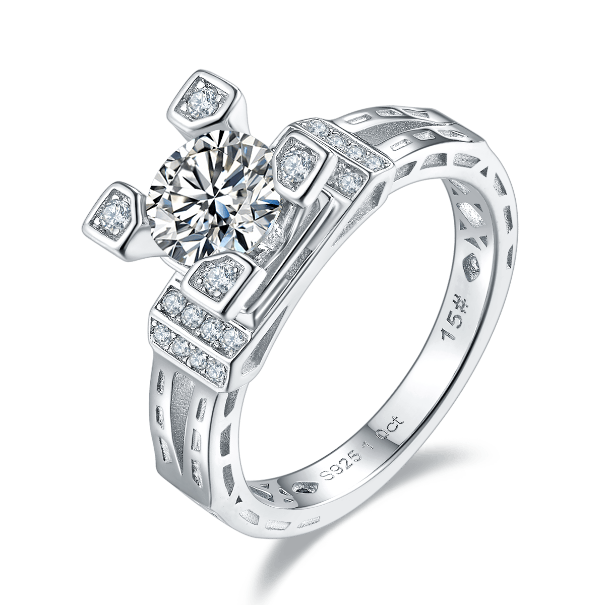 Round Moissanite Cathedral Ring – 1ct DEW DEF