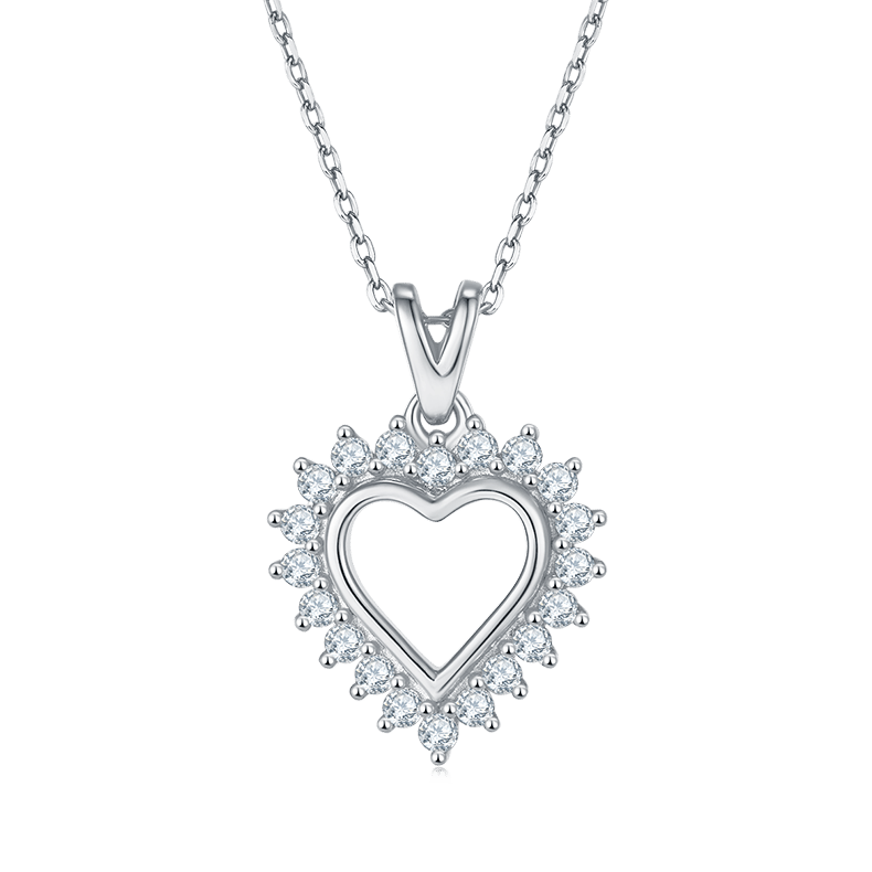 Open Heart Moissanite Necklace - 0.54ct DEW Halo Pendant, 3 Metals