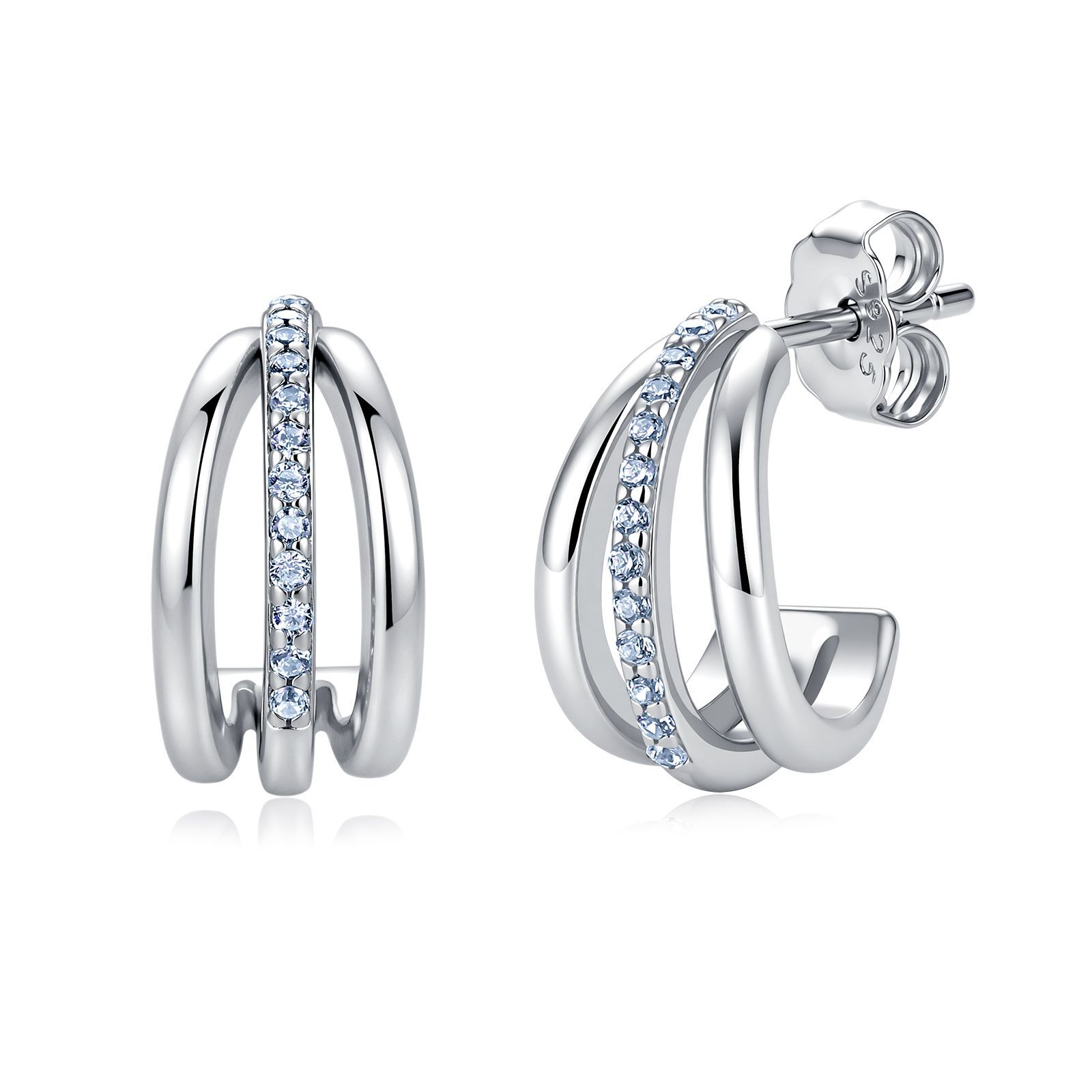 Double-Rail Pavé Moissanite Huggie Stud Earrings