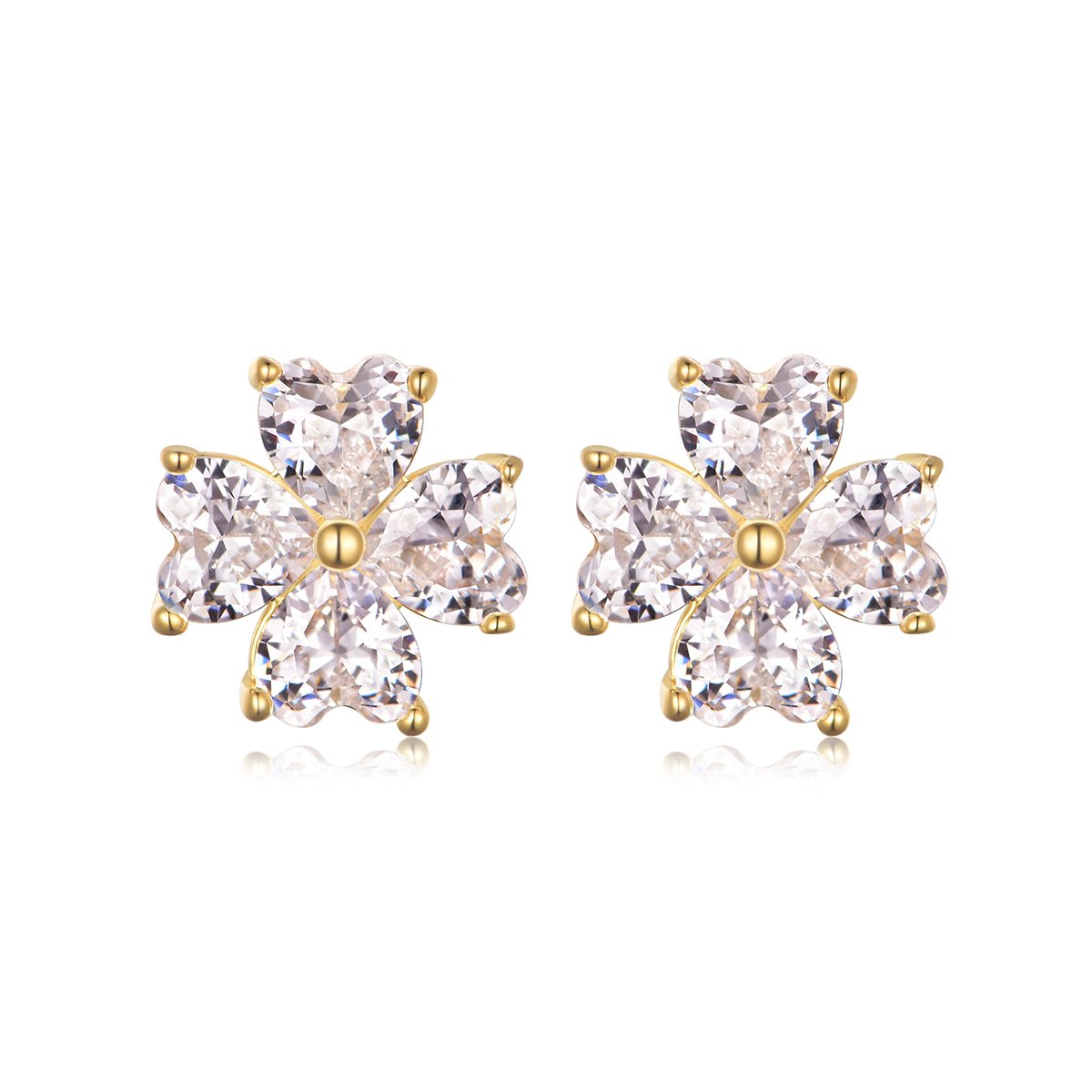 Heart-Cut Four-Leaf Clover Moissanite Stud Earrings
