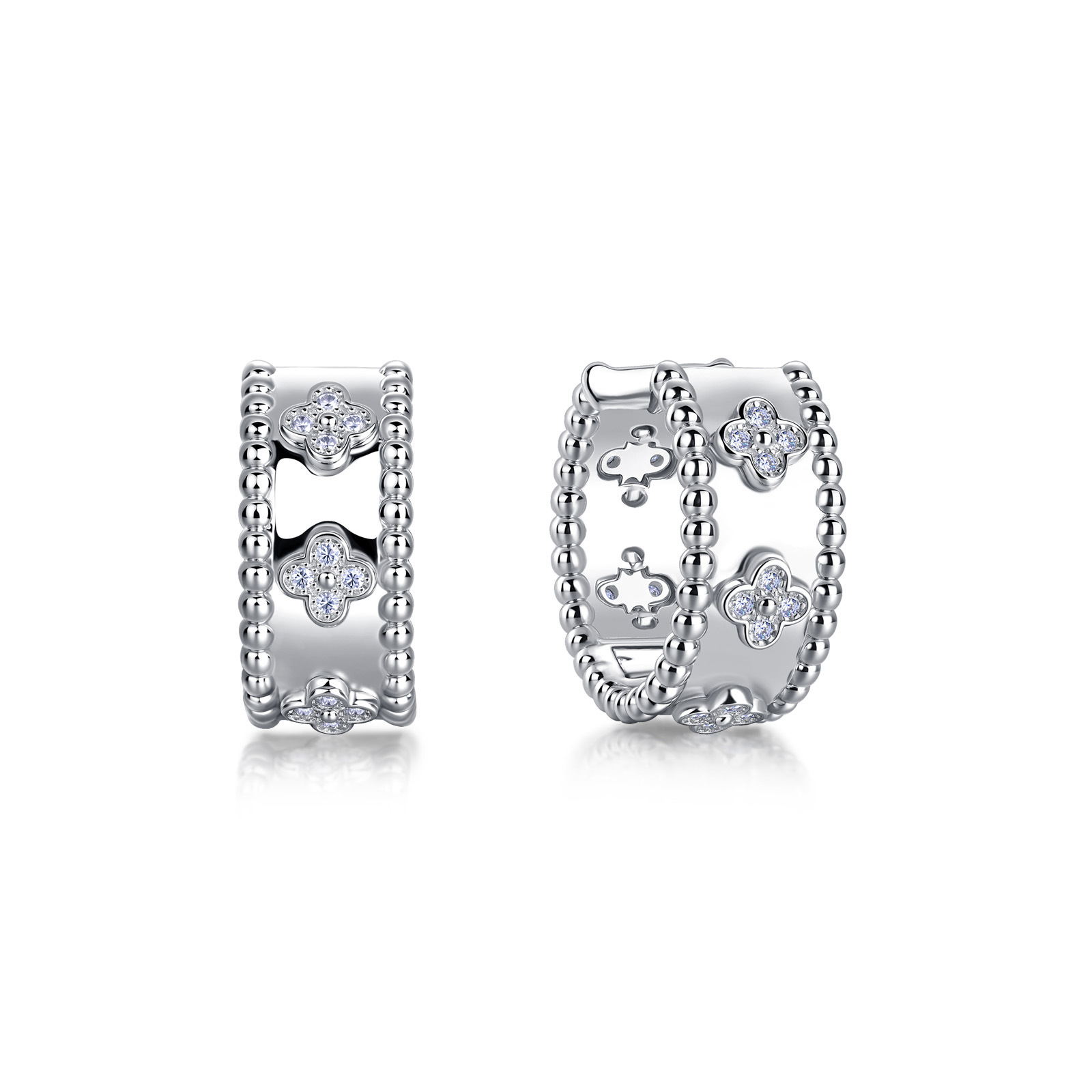 Moissanite Clover Beaded Huggie Hoop Earrings