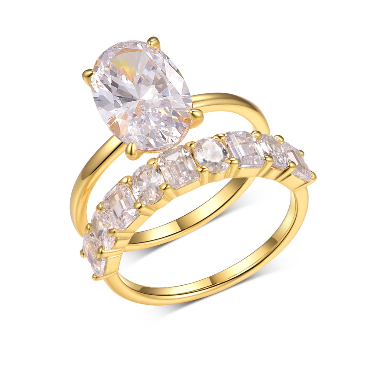 4.5ct Oval Moissanite Solitaire & Mixed-Cut Eternity Band Bridal Set in 18K Gold