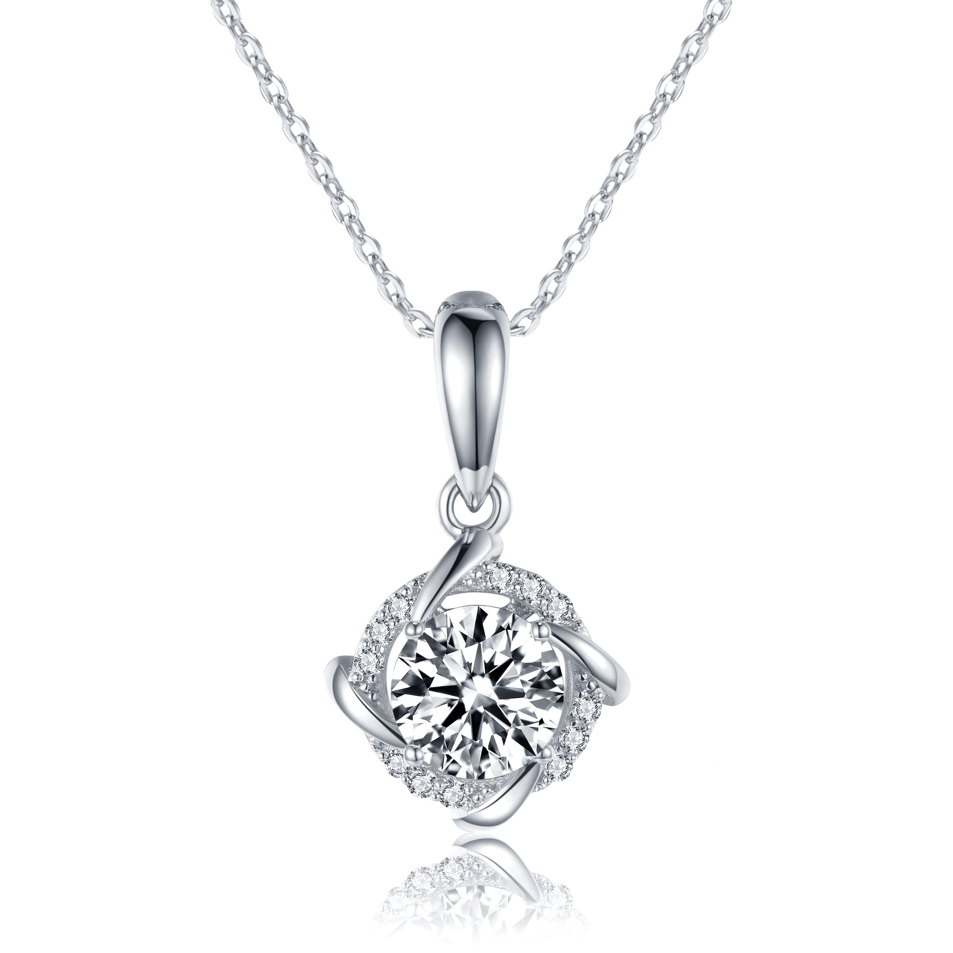 1ct Round Moissanite Swirl Halo Pendant Necklace