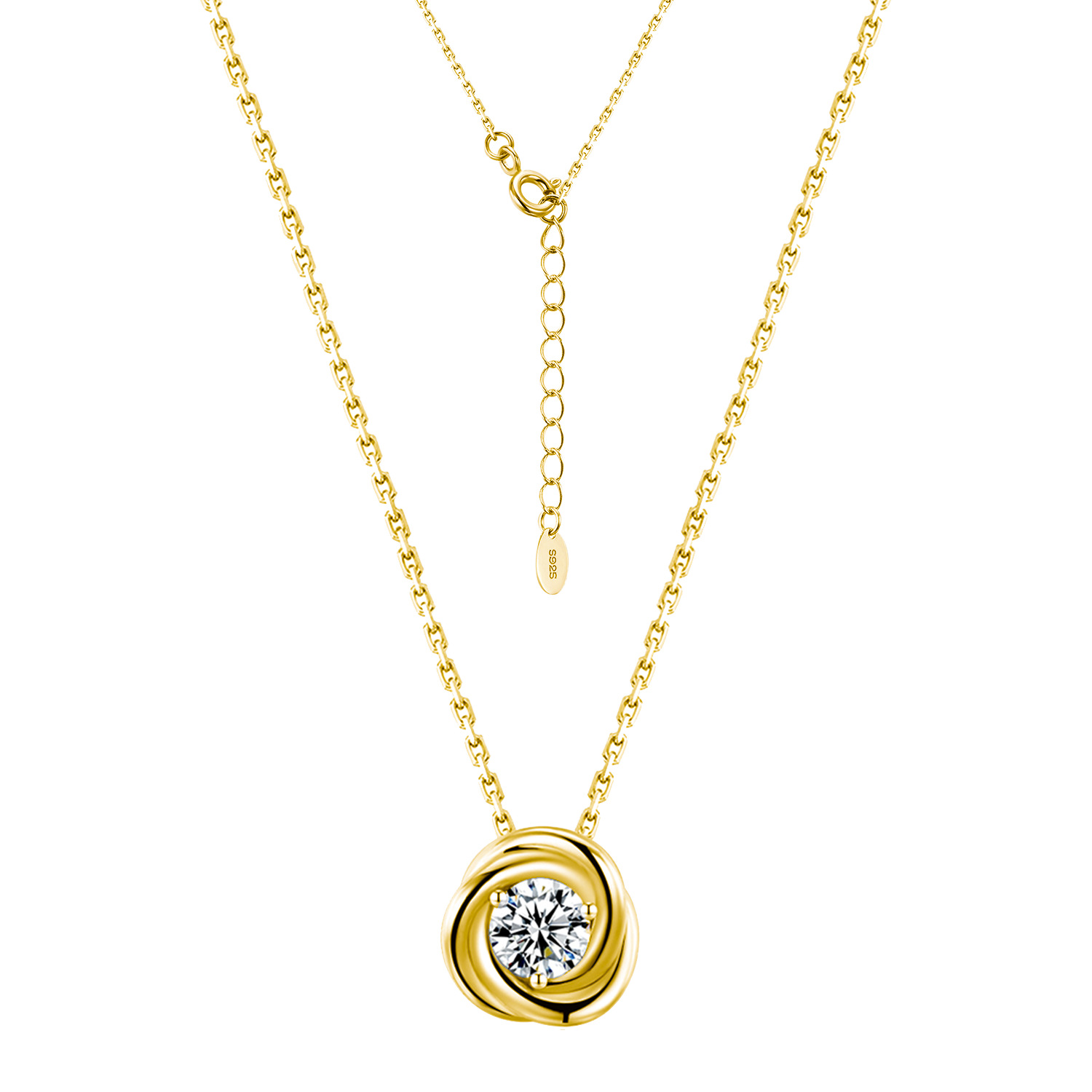 Love-Knot Swirl Solitaire Moissanite Necklace | Round 0.5ct DEW Pendant