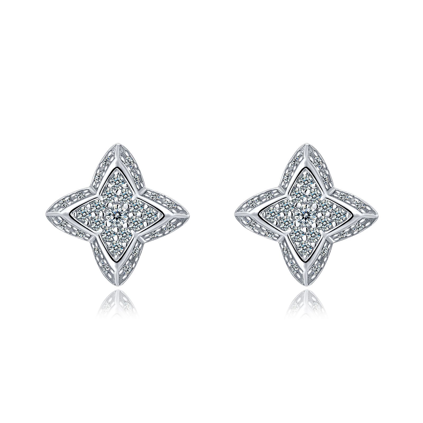 Moissanite Four-Point Star Pave Stud Earrings