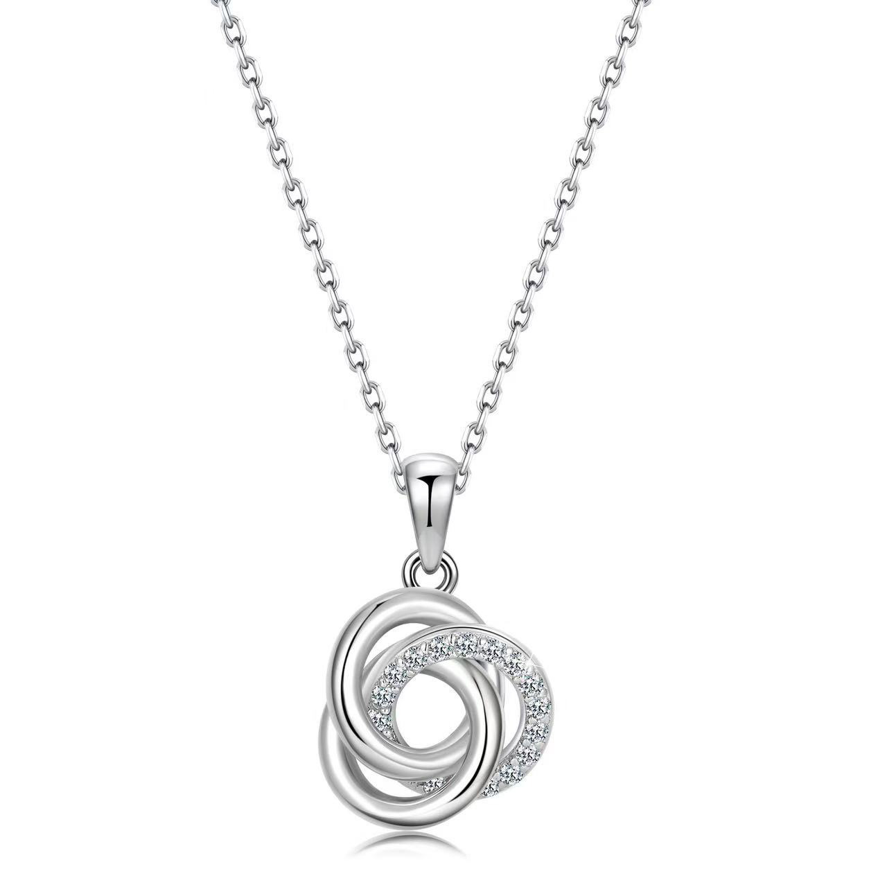 Interlocking Love-Knot Moissanite Pendant Necklace | Pave Three-Ring | 925 Silver