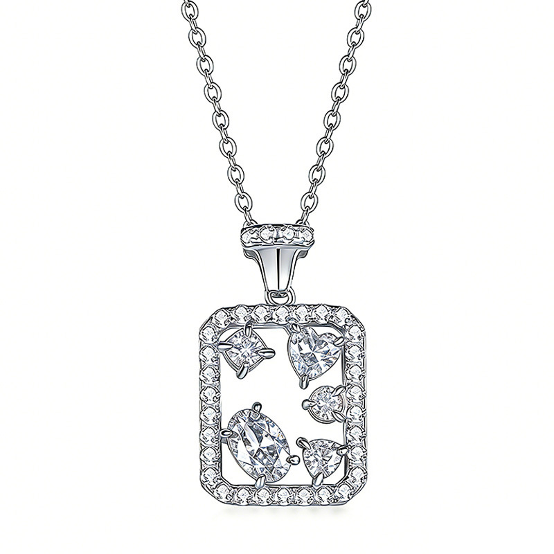 Floating Moissanite Frame Necklace | Open-Frame Multi-Shape Pendant