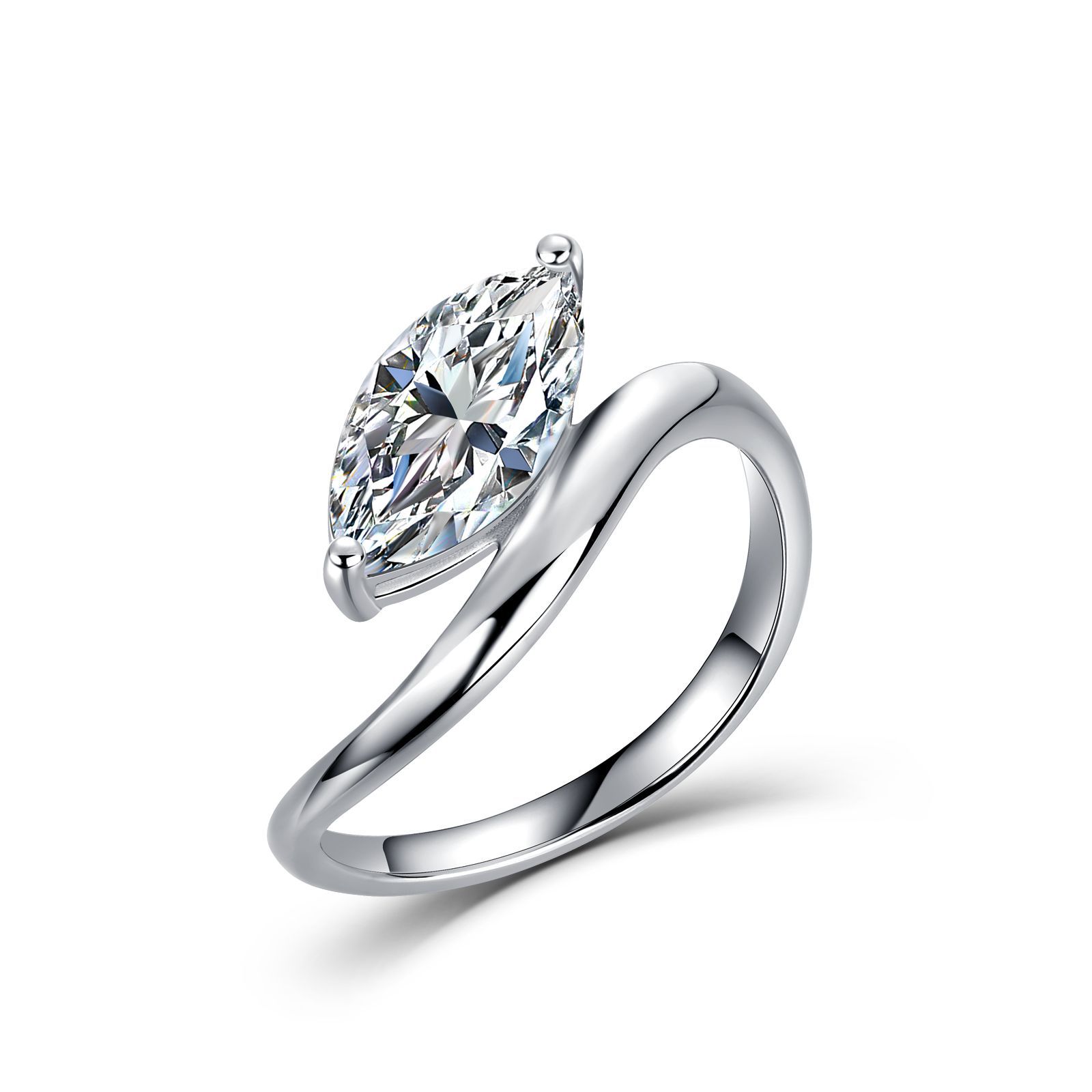 Marquise-Cut Moissanite Bypass Solitaire Ring