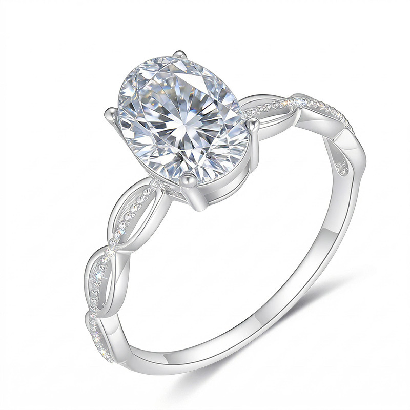 Oval-Cut Moissanite Twisted Openwork Solitaire Ring