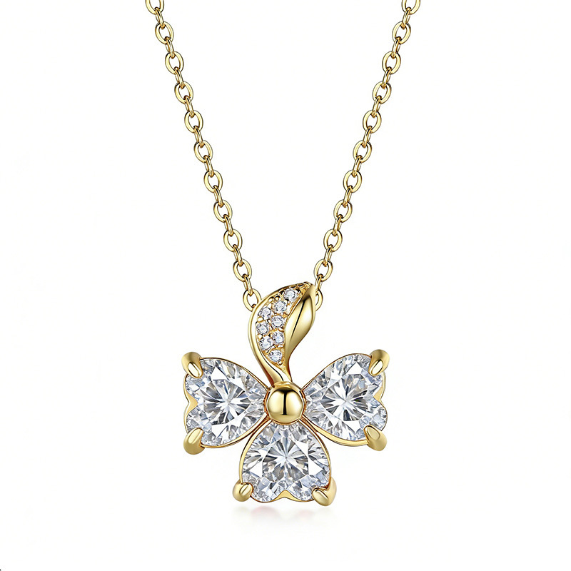 Heart-Cut Moissanite Clover Necklace