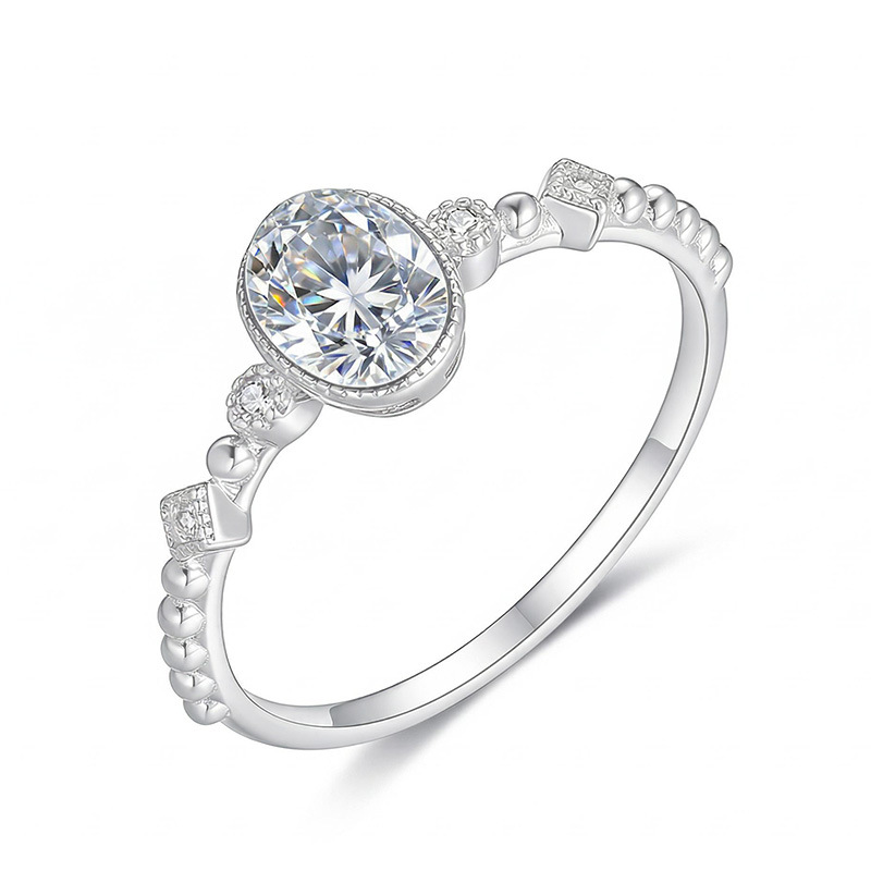 Vintage Oval Moissanite Milgrain Bezel Ring