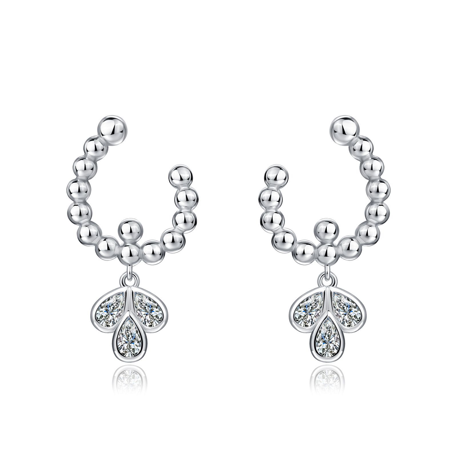Beaded Cuff Moissanite Pear-Drop Earrings