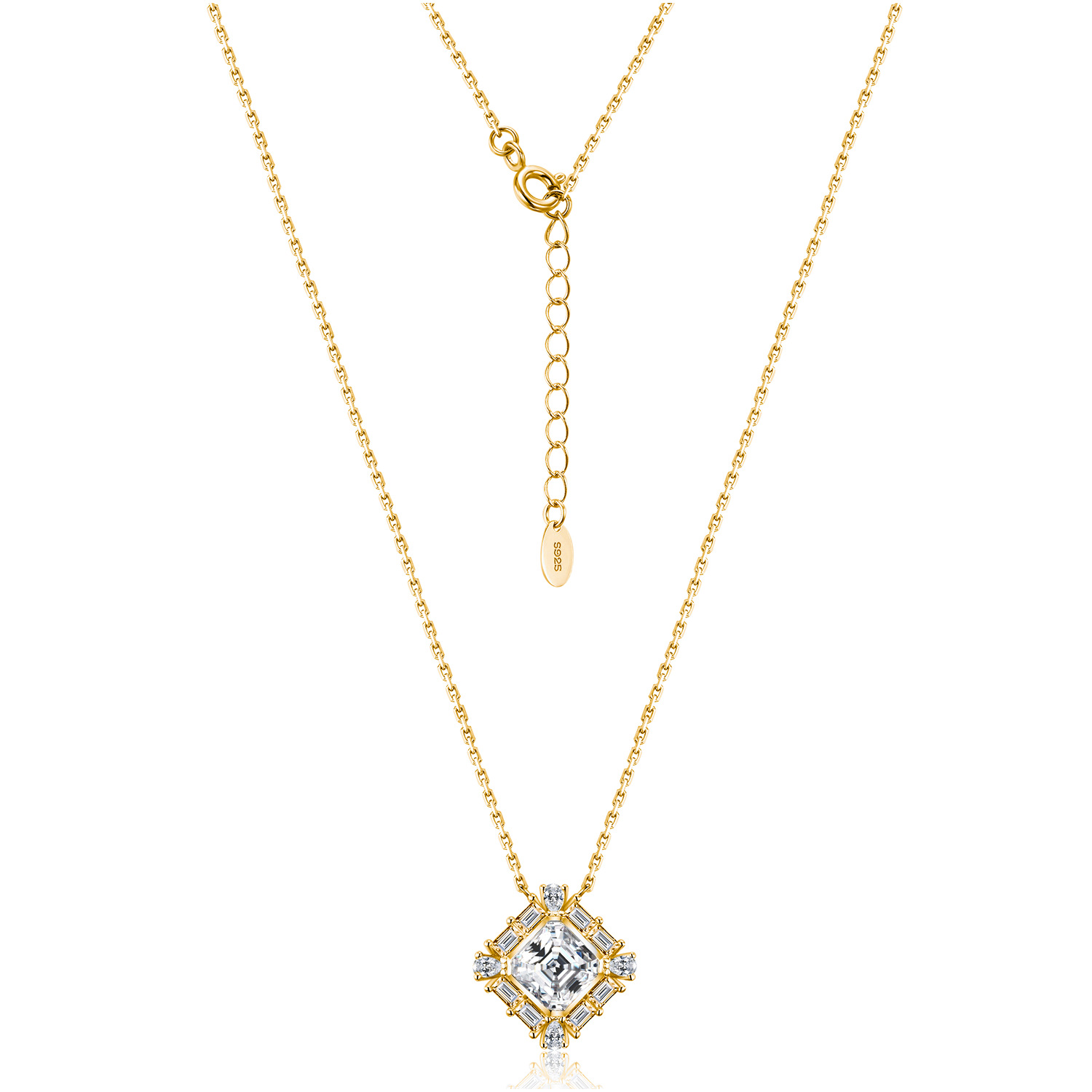 Asscher-Cut Art Deco Moissanite Pendant Necklace