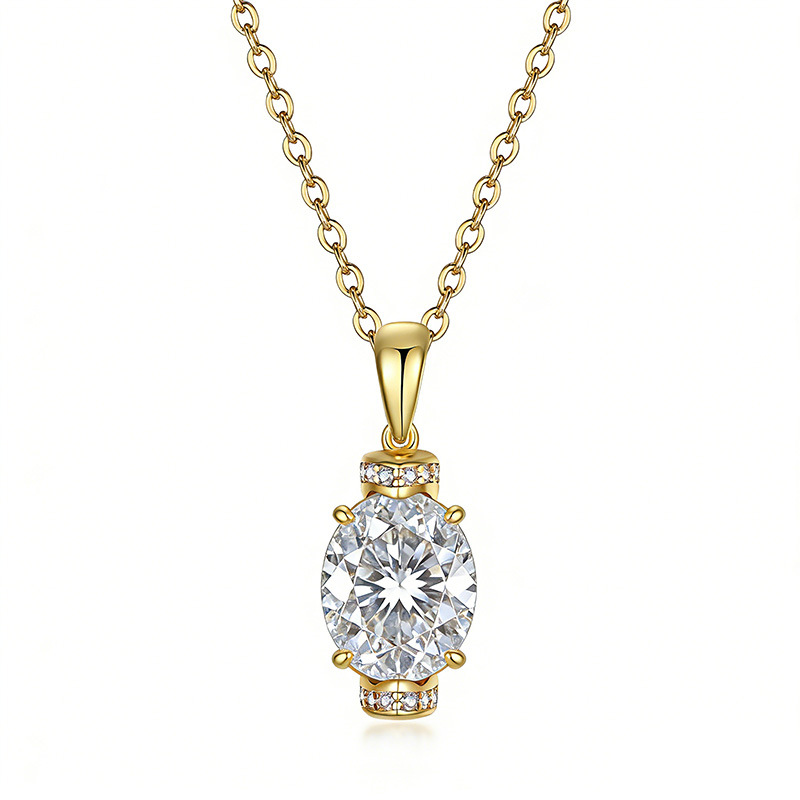East-West Oval Moissanite Solitaire Pendant Necklace | 3.0ct DEW 925 Silver