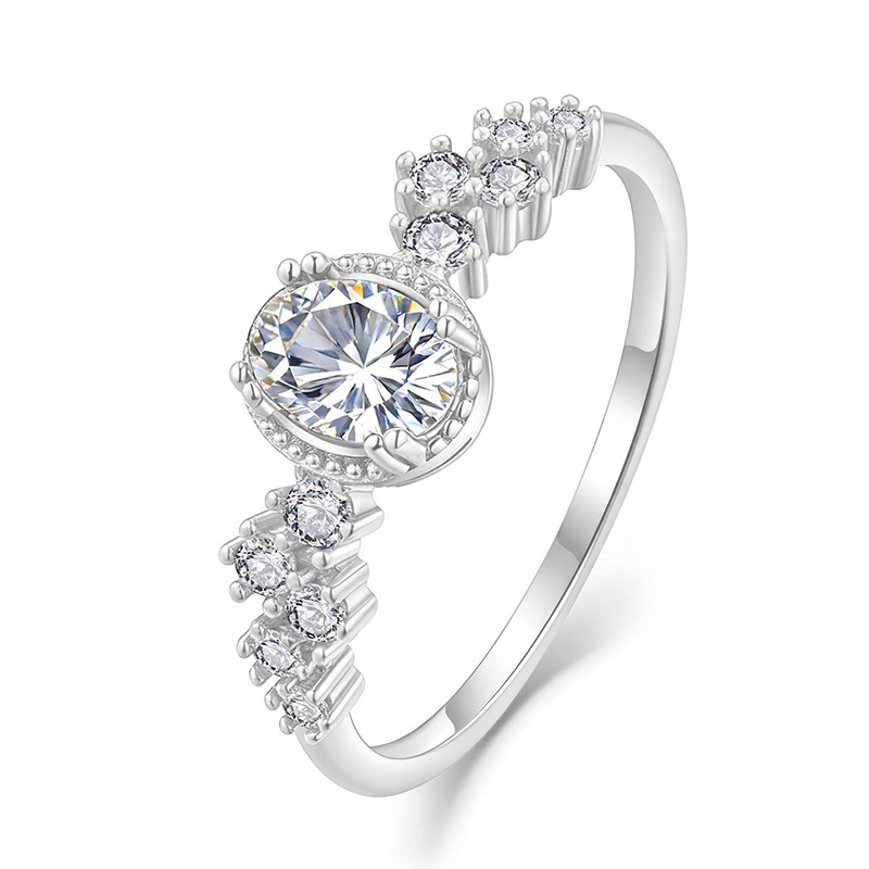 Oval Moissanite Scattered-Accent Ring