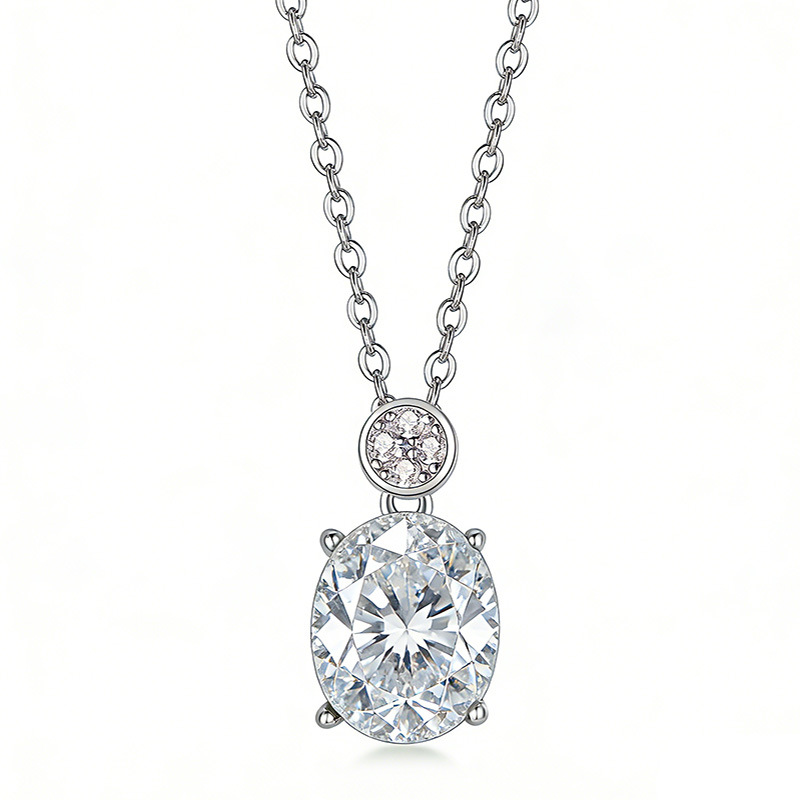 Moissanite Oval Solitaire Pendant Necklace with Pavé Bail (3ct DEW)