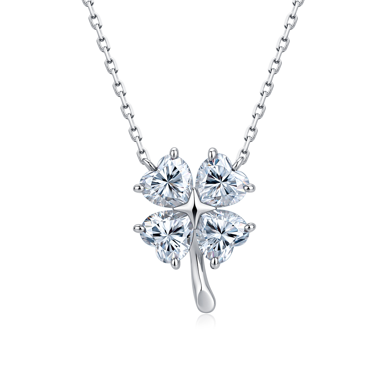 Heart Moissanite Four-Leaf Clover Necklace – 2ct DEW