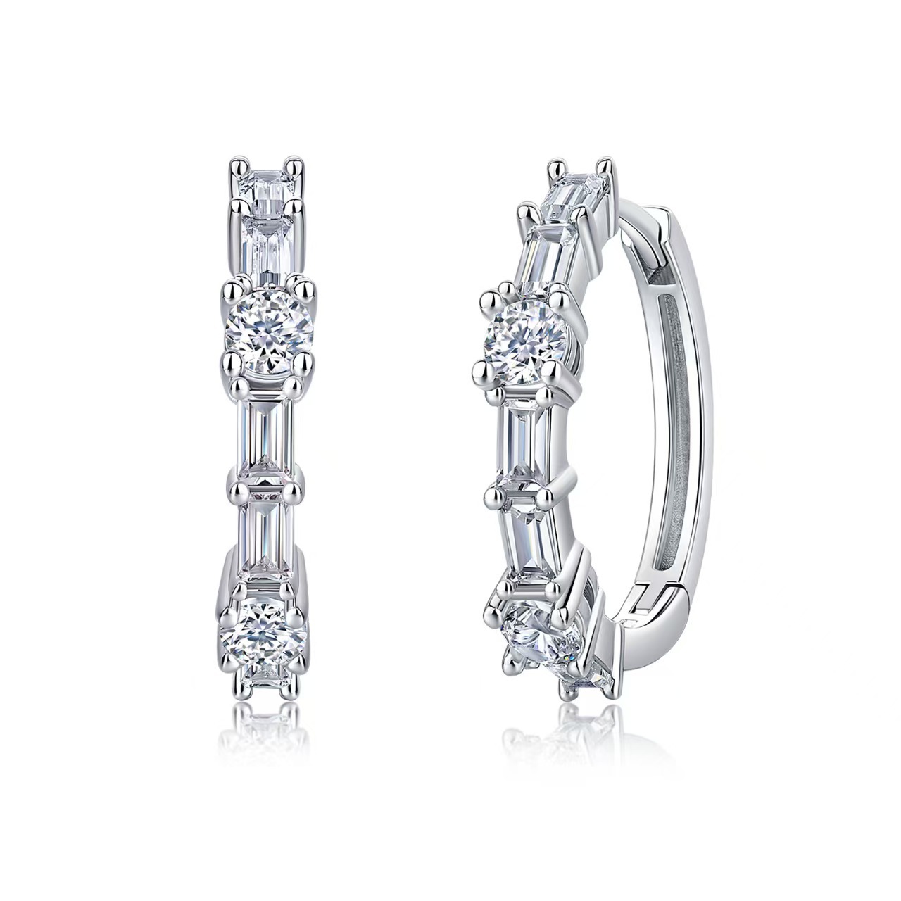 Baguette & Round Moissanite Hoop Earrings – 0.7ct DEW Each