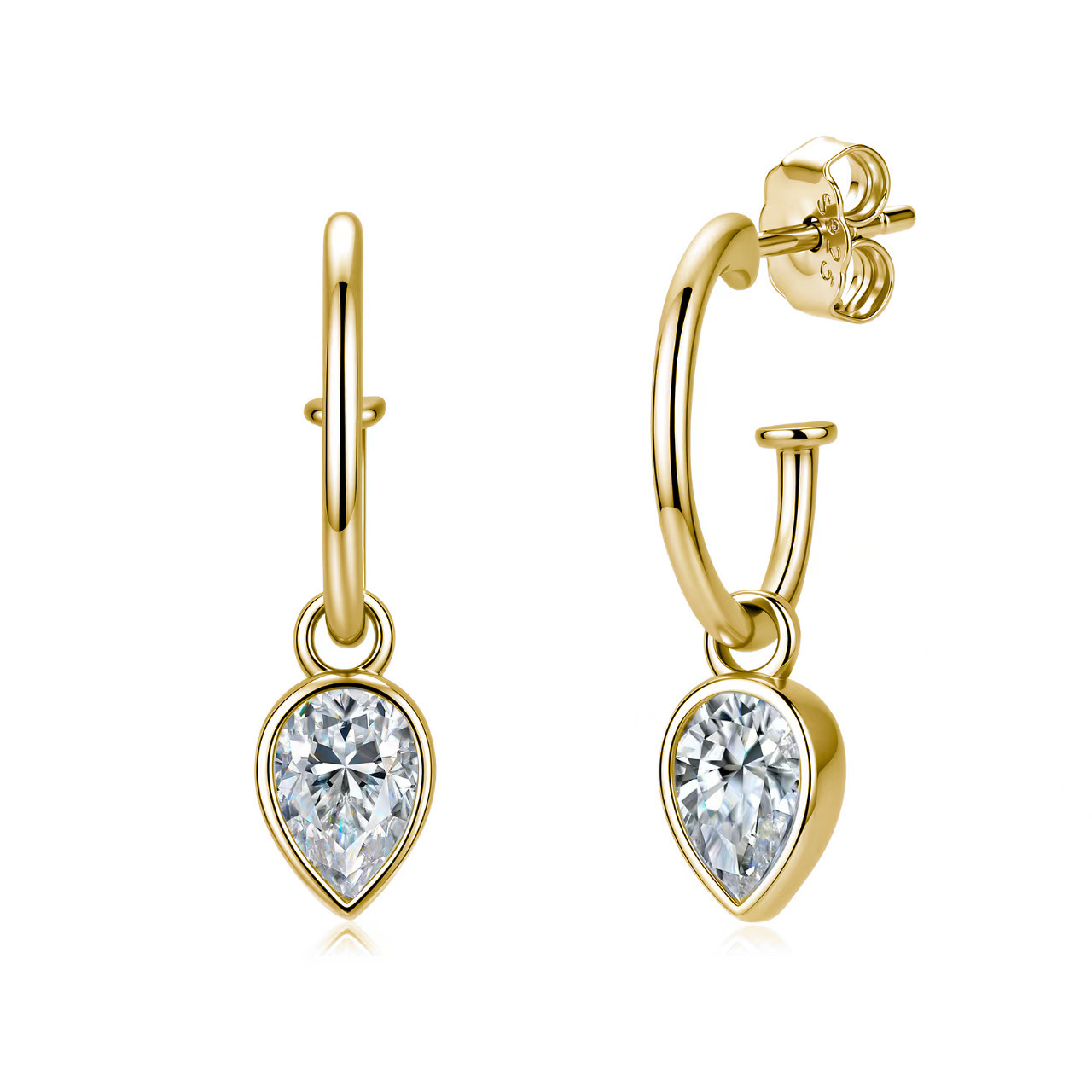 Pear Moissanite Bezel Drop Hoop Earrings – 0.8ct DEW Each