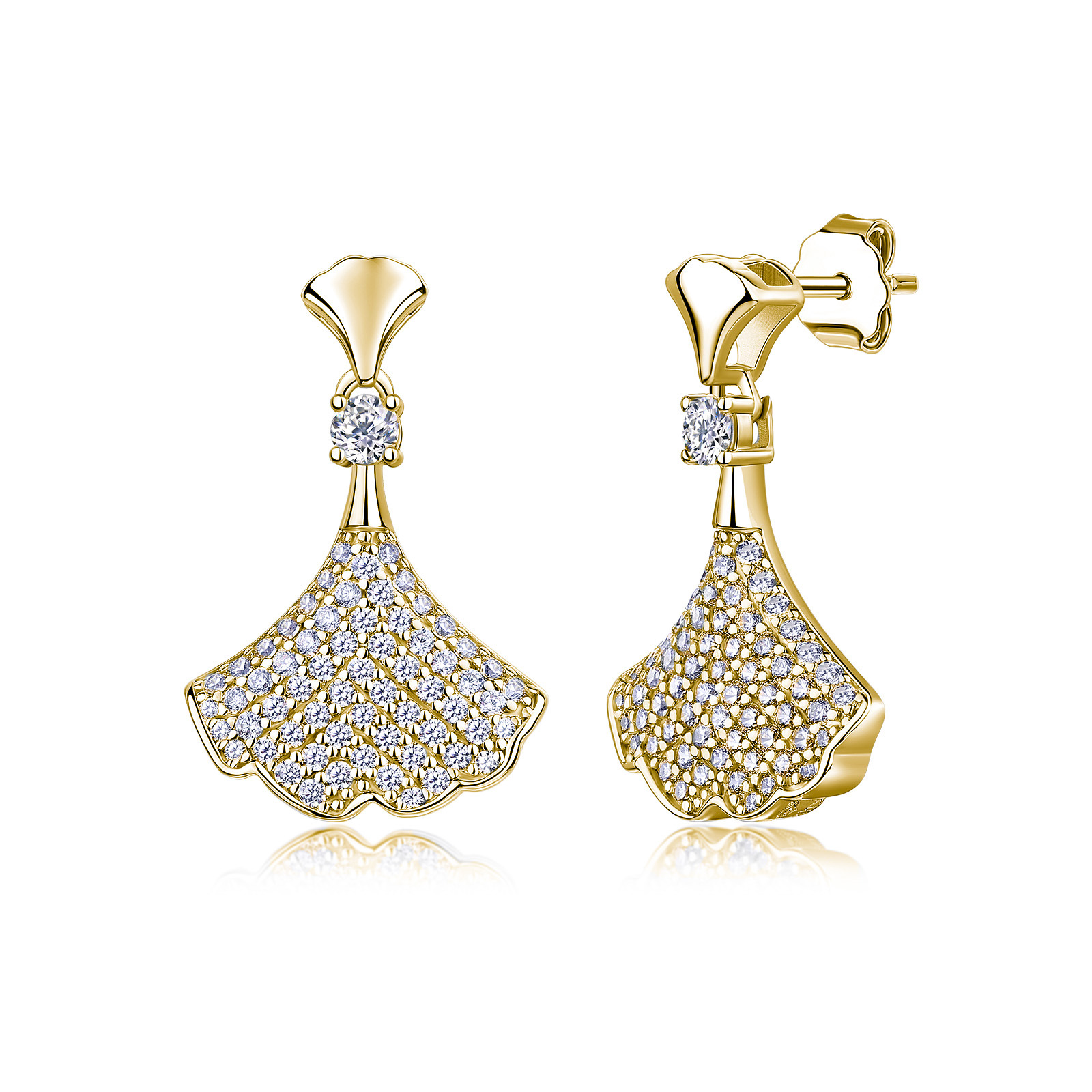 Moissanite Pavé Ginkgo Leaf Drop Earrings – 0.65ct DEW Each
