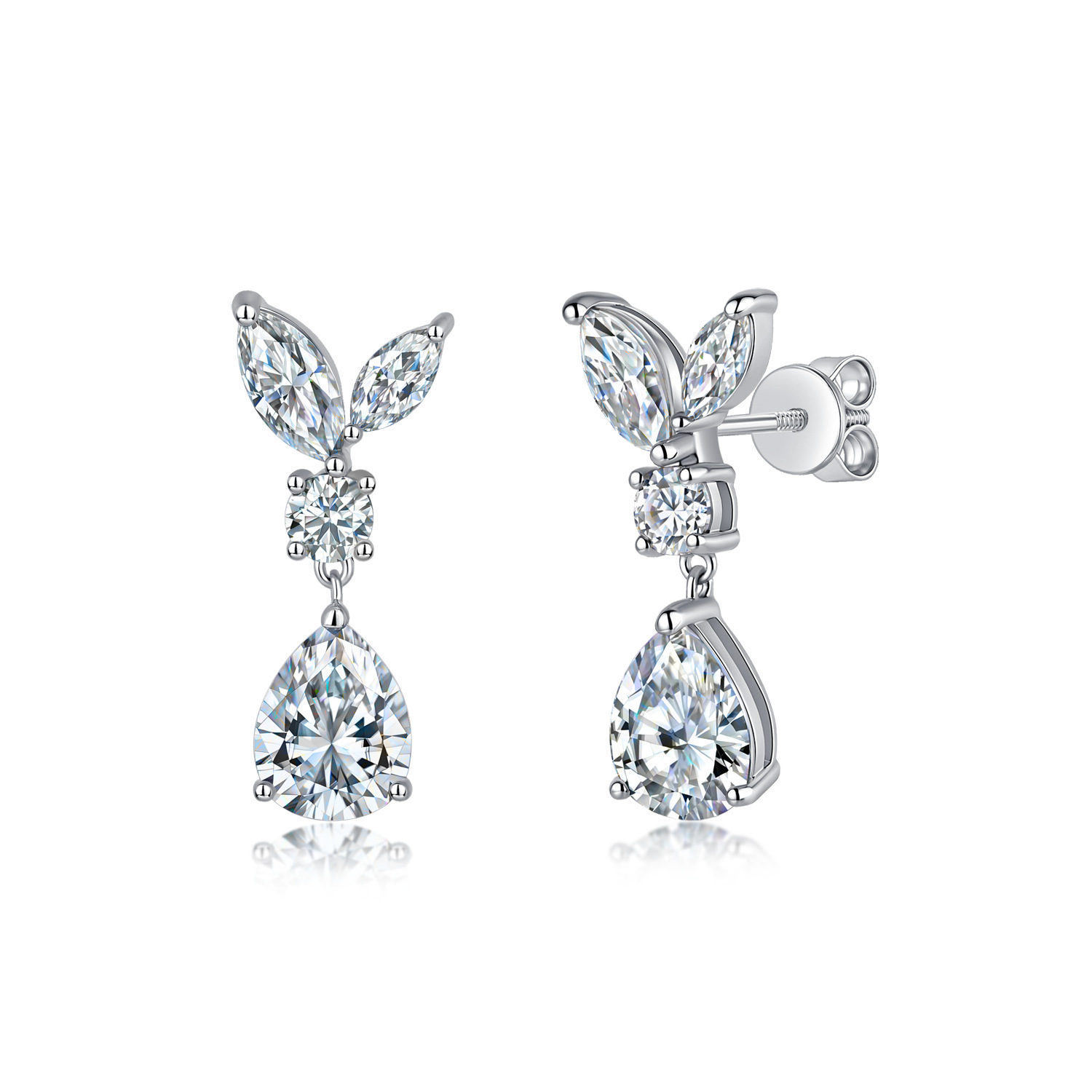 Pear Moissanite Marquise Leaf Drop Earrings – 2.9ct DEW Each