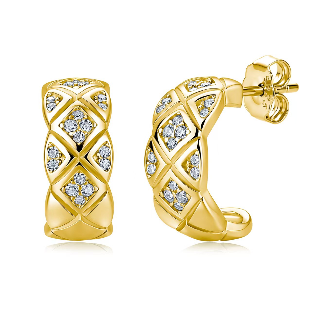 Moissanite Quilted Lattice Half-Hoop Earrings – 0.12ct DEW Each