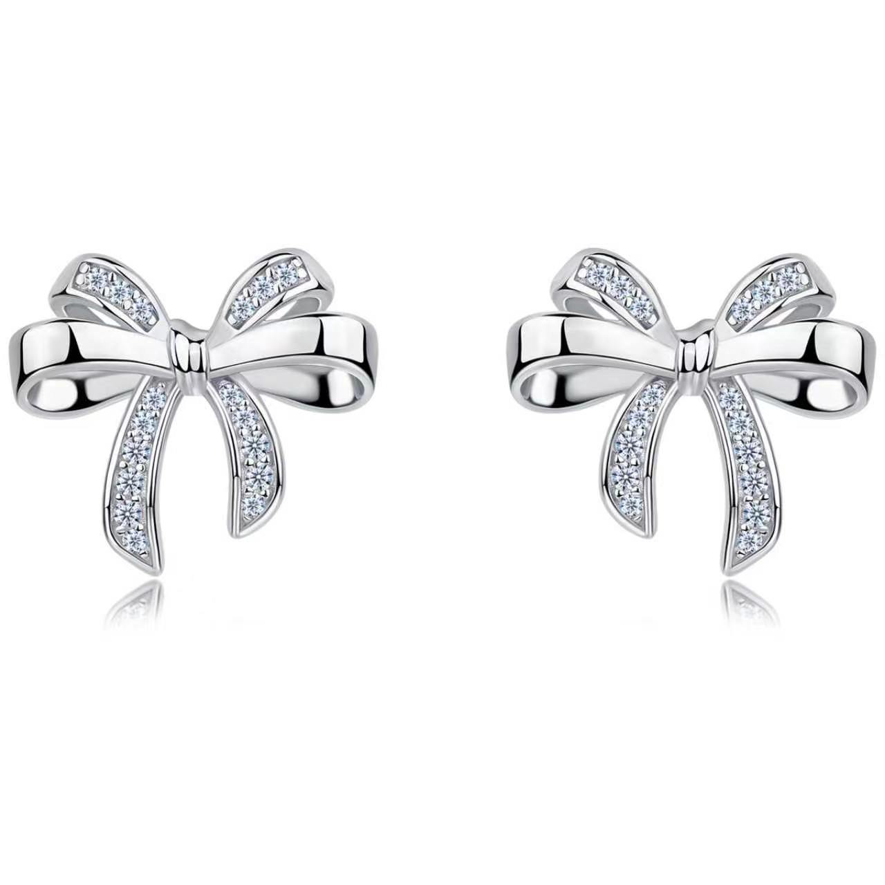 Pavé Bow Moissanite Stud Earrings – 0.11ct DEW Each