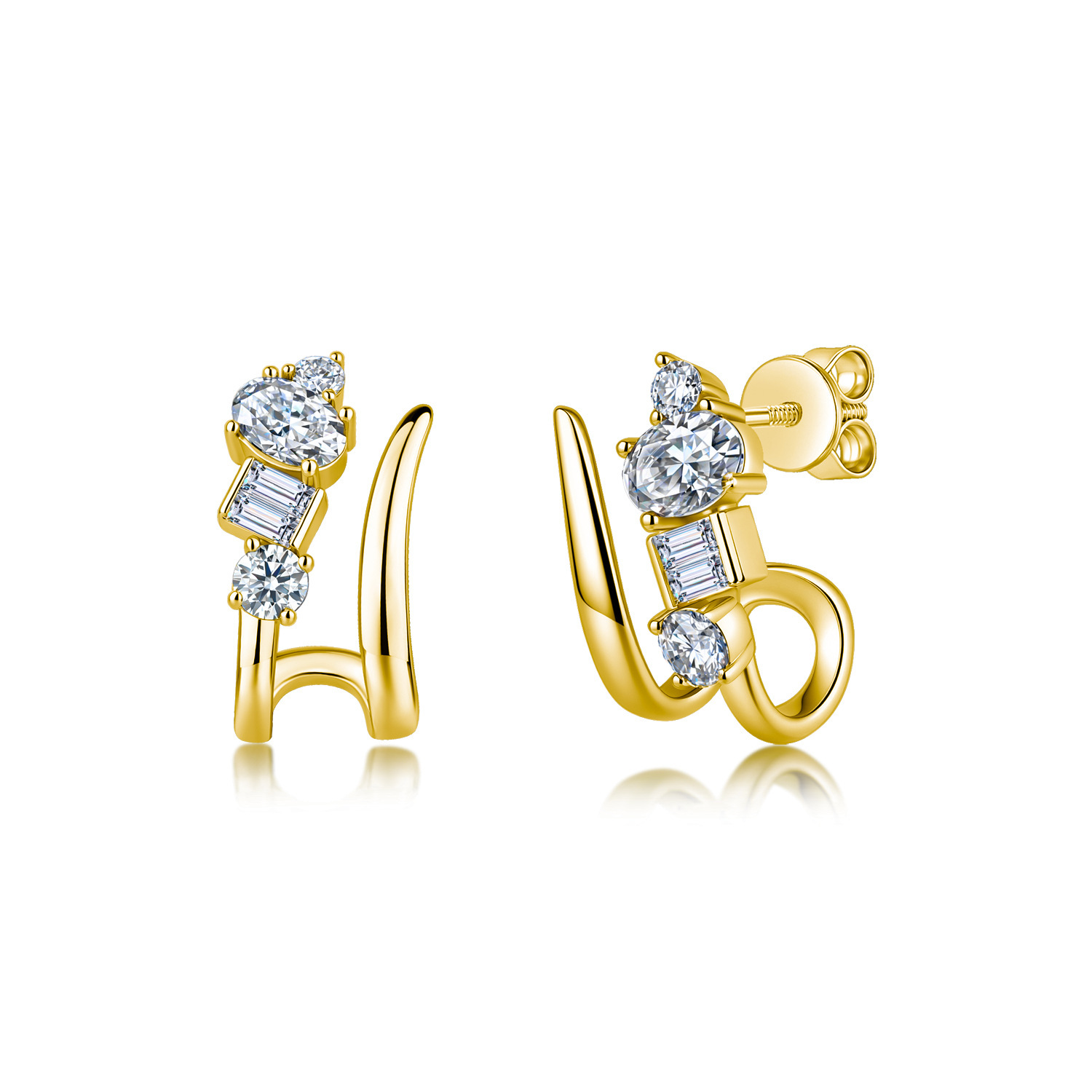 Mixed-Cut Moissanite Climber Earrings – 0.8ct DEW Each