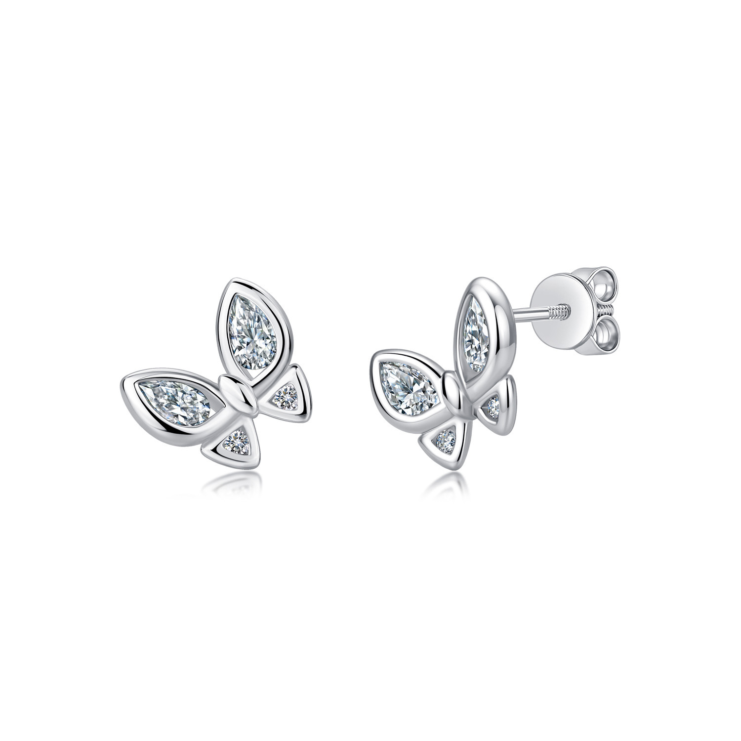 Pear Moissanite Bezel Butterfly Stud Earrings – 0.4ct DEW Each
