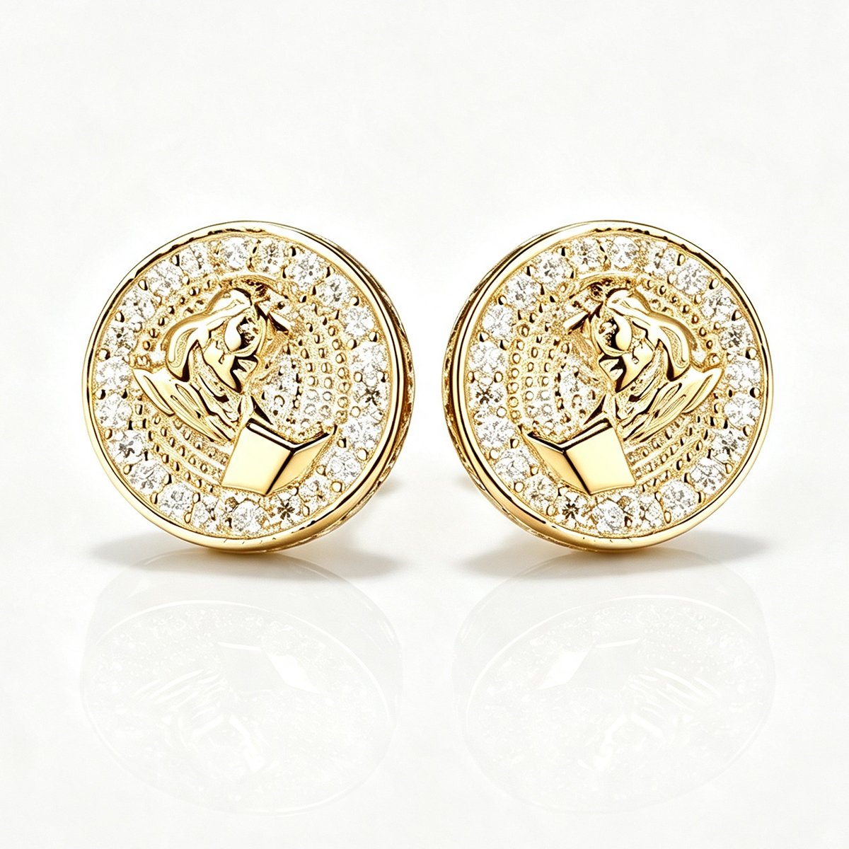 Portrait Medallion Moissanite Stud Earrings – 0.15ct DEW Each