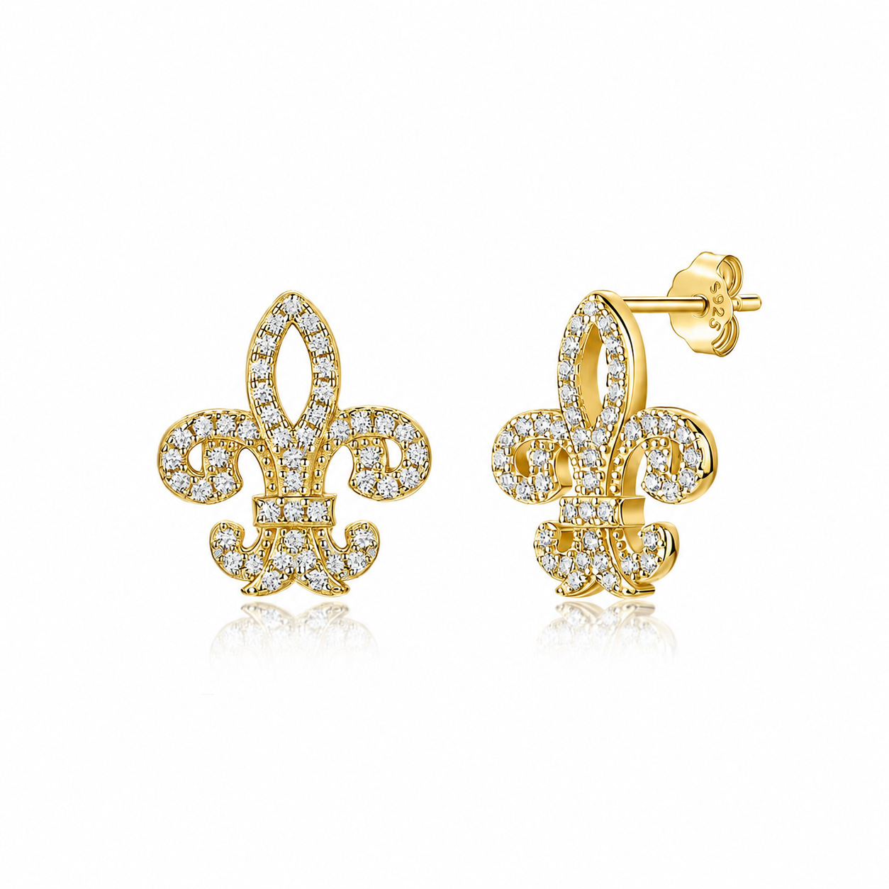 Moissanite Fleur-de-Lis Pavé Stud Earrings – 0.18ct DEW Each