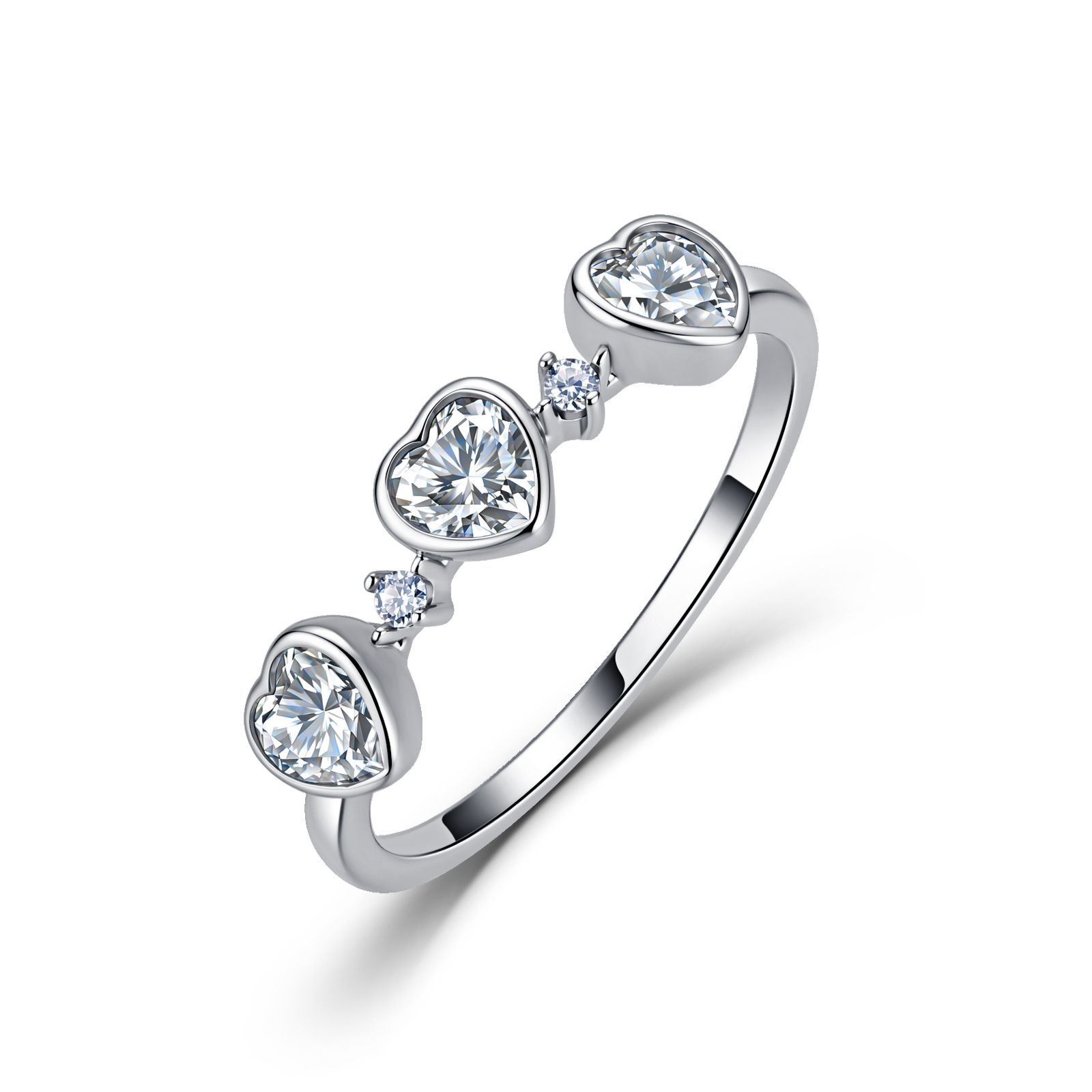 Heart Moissanite Three-Stone Ring – 0.9ct DEW