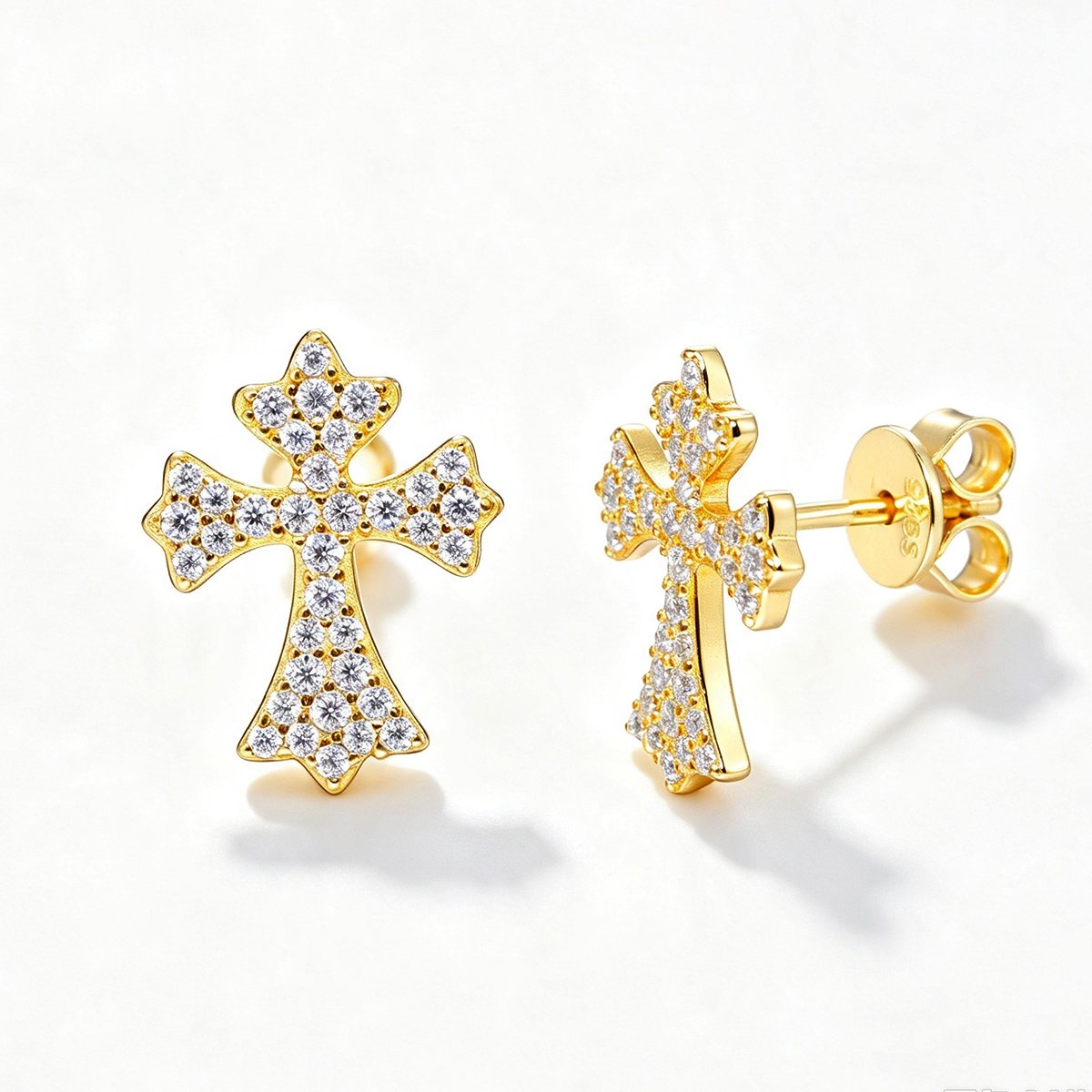 Moissanite Pavé Flared Cross Stud Earrings – 0.25ct DEW Each