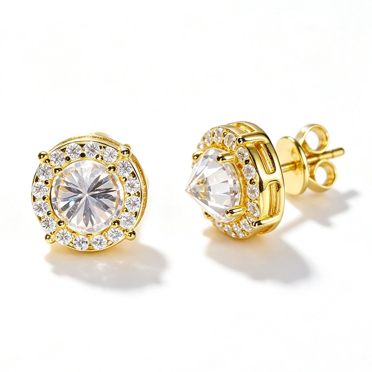 Inverted Round Moissanite Halo Stud Earrings – 1.24ct DEW Each