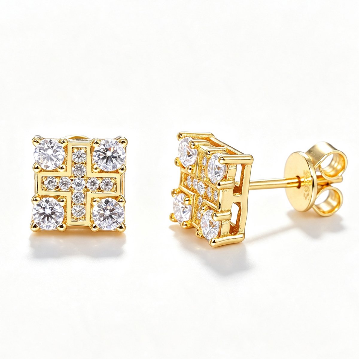 Round Moissanite Square Cross Stud Earrings – 0.3ct DEW Each