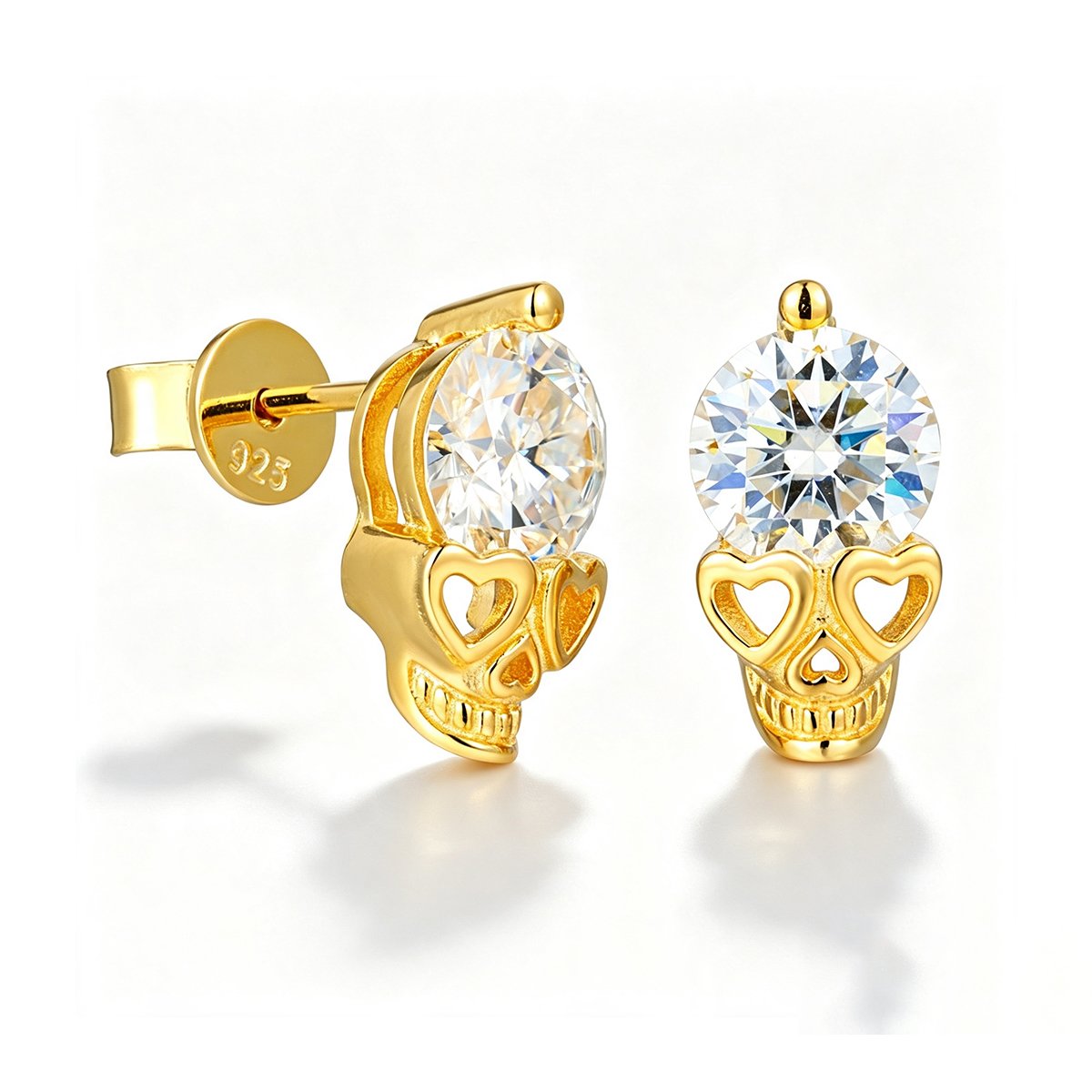 Round Moissanite Skull Stud Earrings – 1ct DEW Each